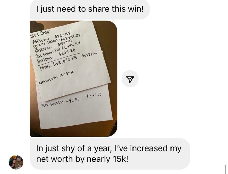 Student message: increased my net worth by nearly 15k