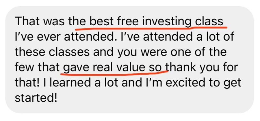Student message: that was the best free investing class I've attended