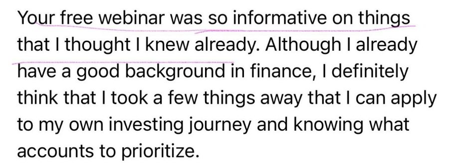 Student message: your free webinar was so informative