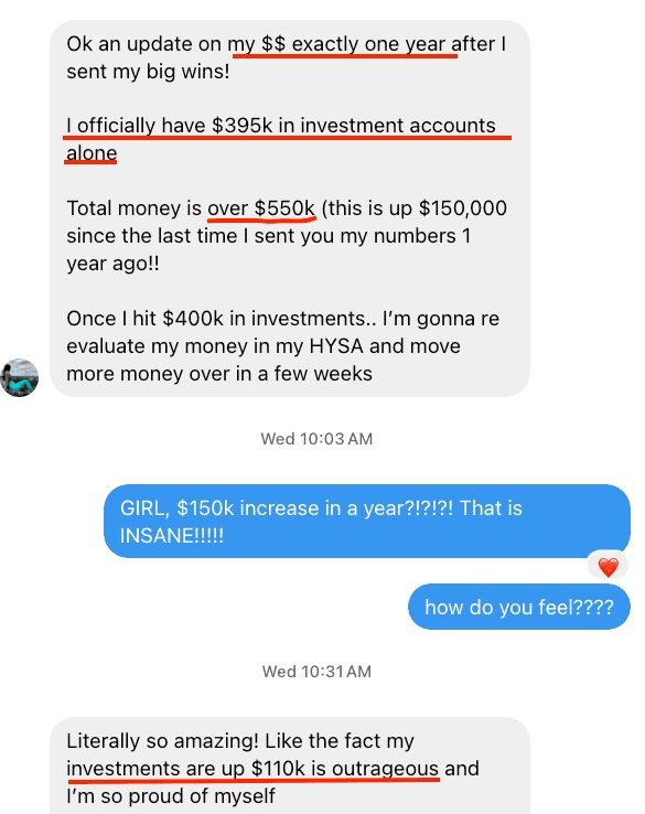Student message: officially $395k in investment accounts